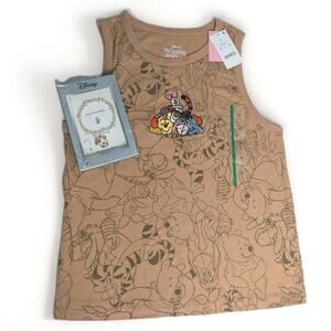 NWT Disney Winnie Pooh Embroider Tank Top Macroon Tan & Bracelet Minnie 14k Gold